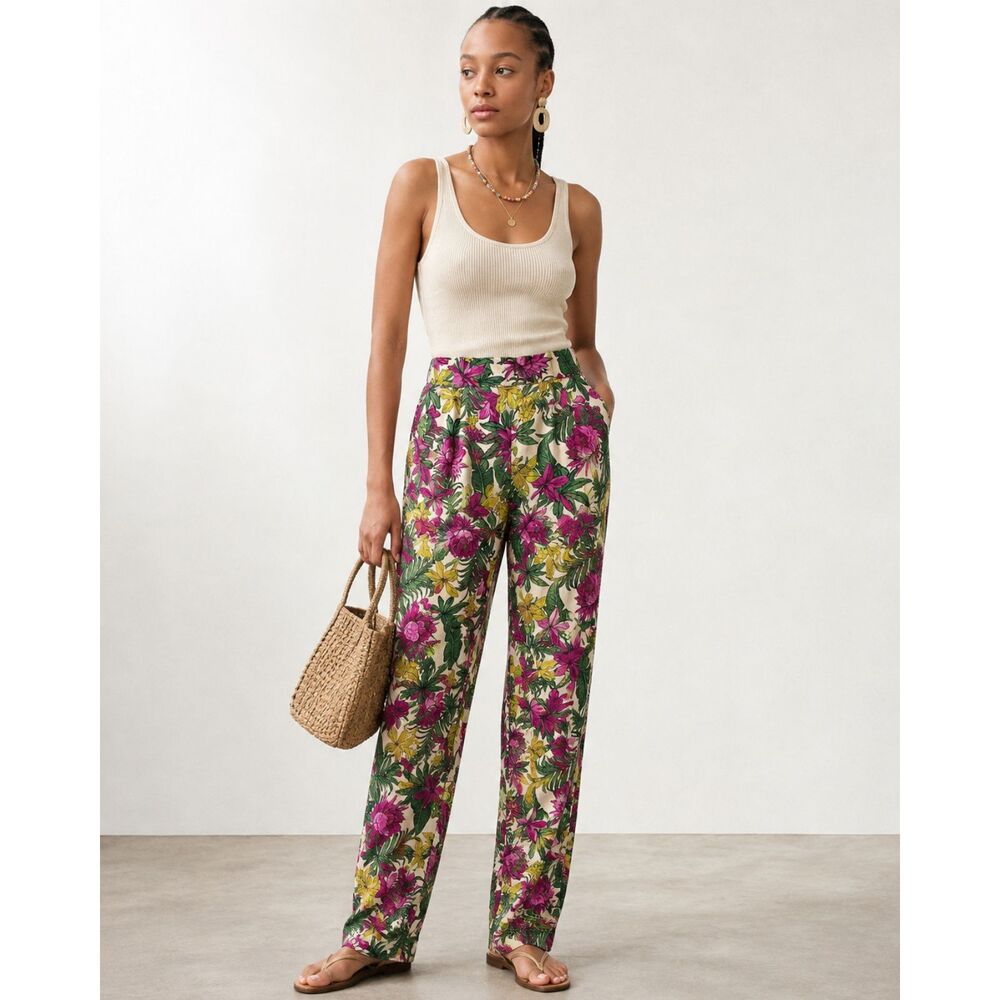 H&M High Waisted Tropical Floral Print Woven Pants